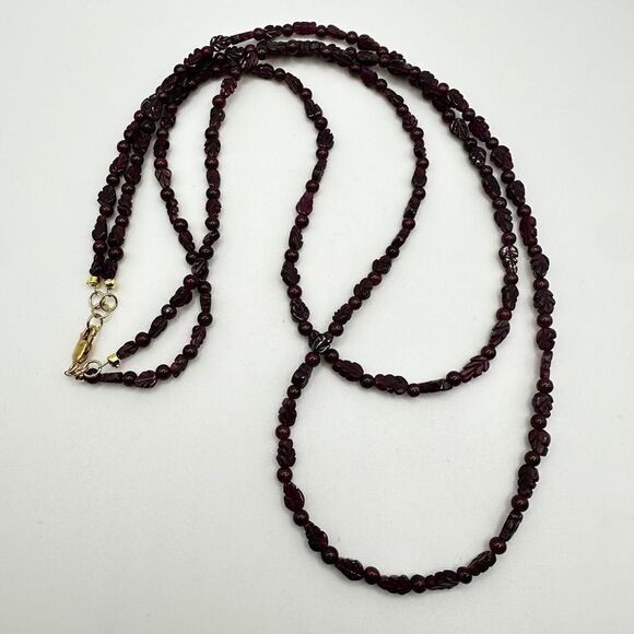22" double strands, ALL garnet beaded necklace with gold over 925 clasp! - Picture 10 of 14